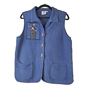 Brie Kriebel Art To Wear Waffle Knit Patched Jacket Vest DRAGONFLY Womens MEDIUM